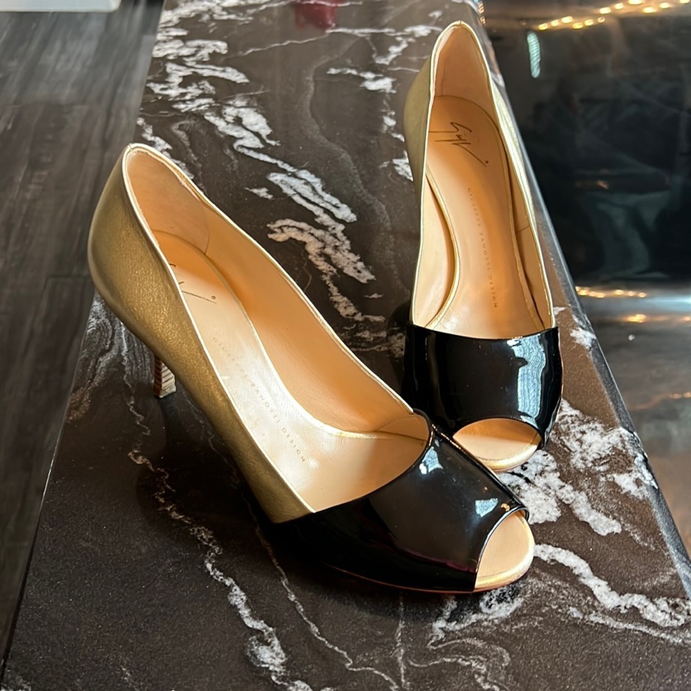 Giuseppe Zanotti Gold Black Patent Heels